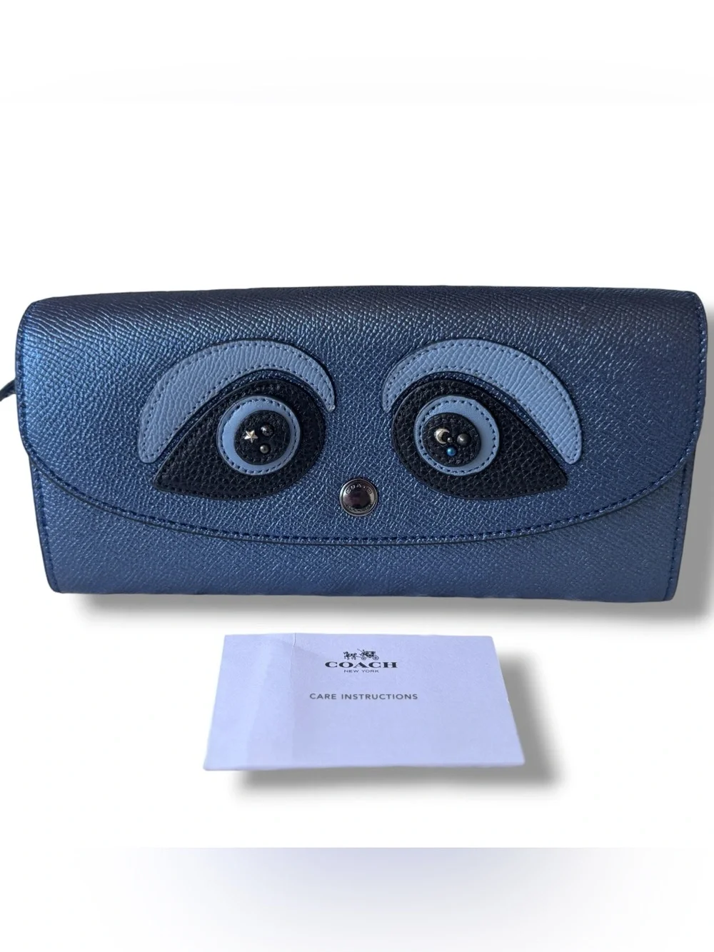 Coach Ace Bear Slim Envelope Wallet Metallic Navy NWOT Rare Novelty